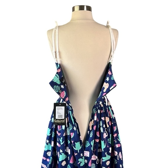 COLLECTIF Jade Summer Flamingo Swing Dress in Navy NWT Size XS - Picture 9 of 15
